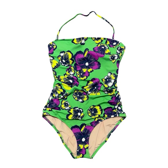 J.Crew One-piece Tube Top Halter Neck Backless Swimsuit Preppy Green Size Large - Picture 2 of 16